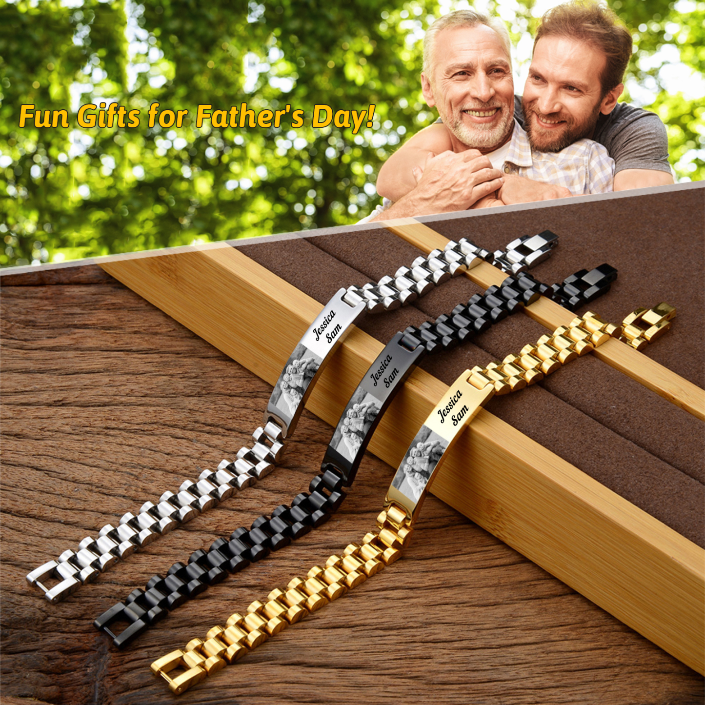 À Mon Homme-Bracelet Personnalisé 1 texte avec 1 photo en Acier inoxydable