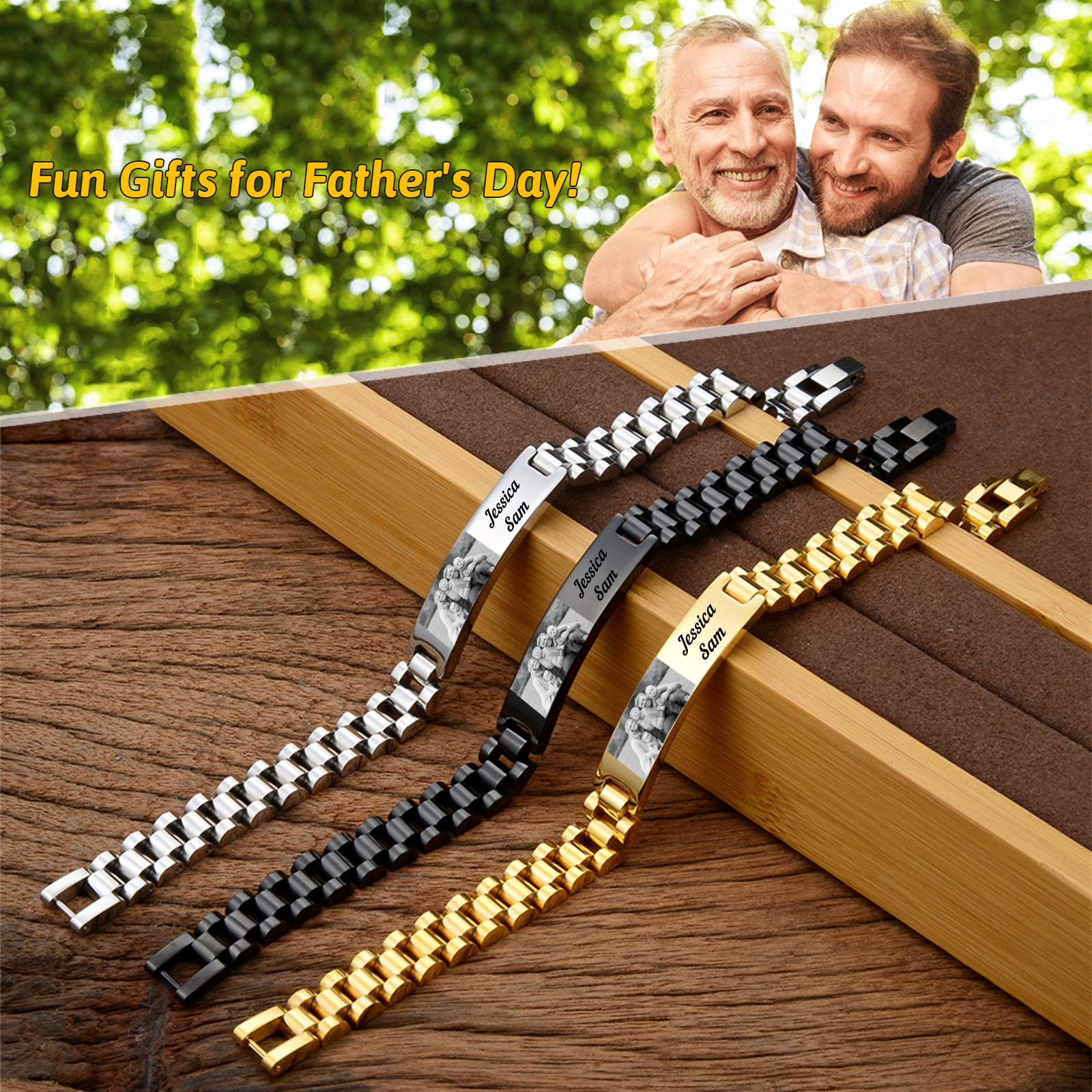 À Mon Homme-Bracelet Personnalisé 1 texte avec 1 photo en Acier inoxydable