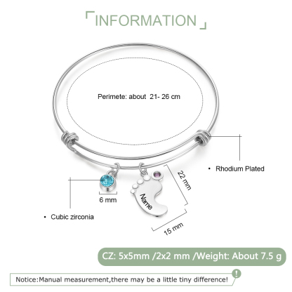 Bracelet Marraine Jonc Ajustable Avec 1 Breloque Pied 2 Pierre de Naissance-À Ma Marraine