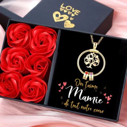 À ma Mamie-Collier Personnalisé Arbre de vie Arbre généalogique 2 Cercles Avec Pierre De Naissance｜Jessemade