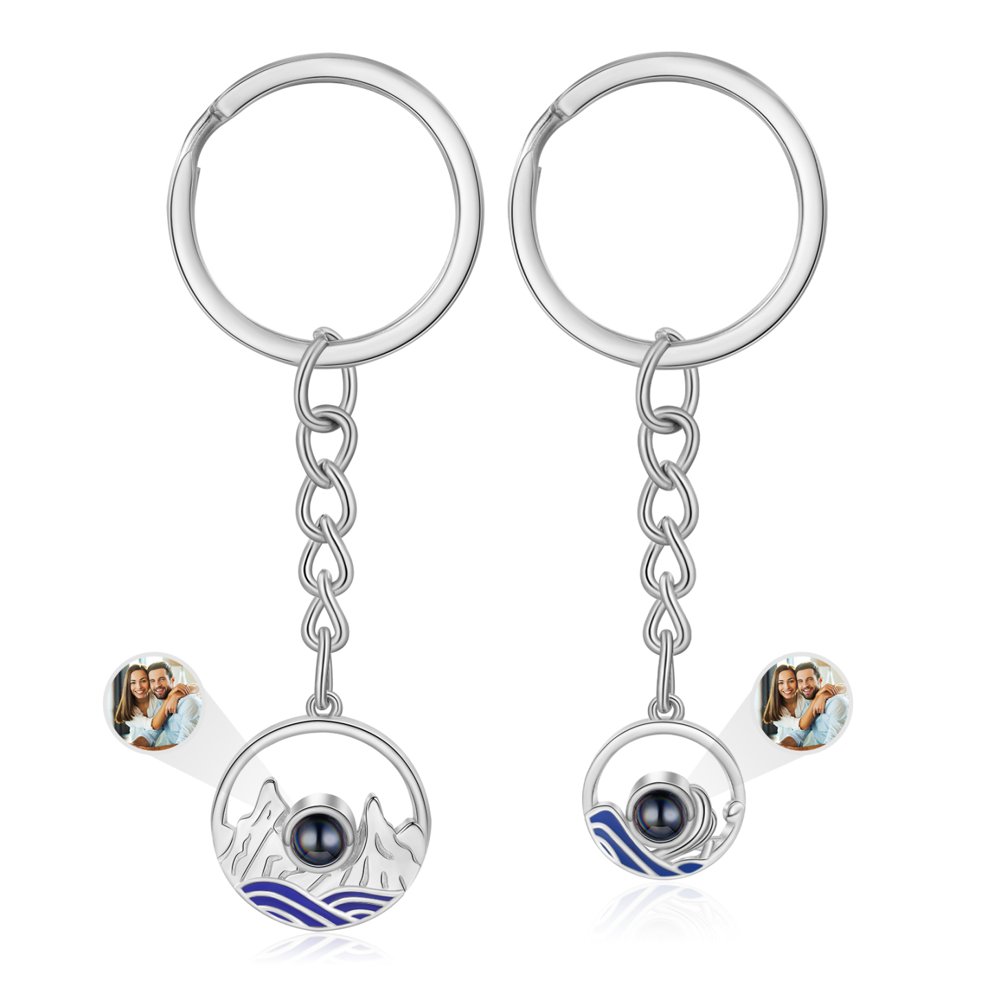 Porte-Clés Projection de Pierres 1 Photo Personnalisée pour Couple