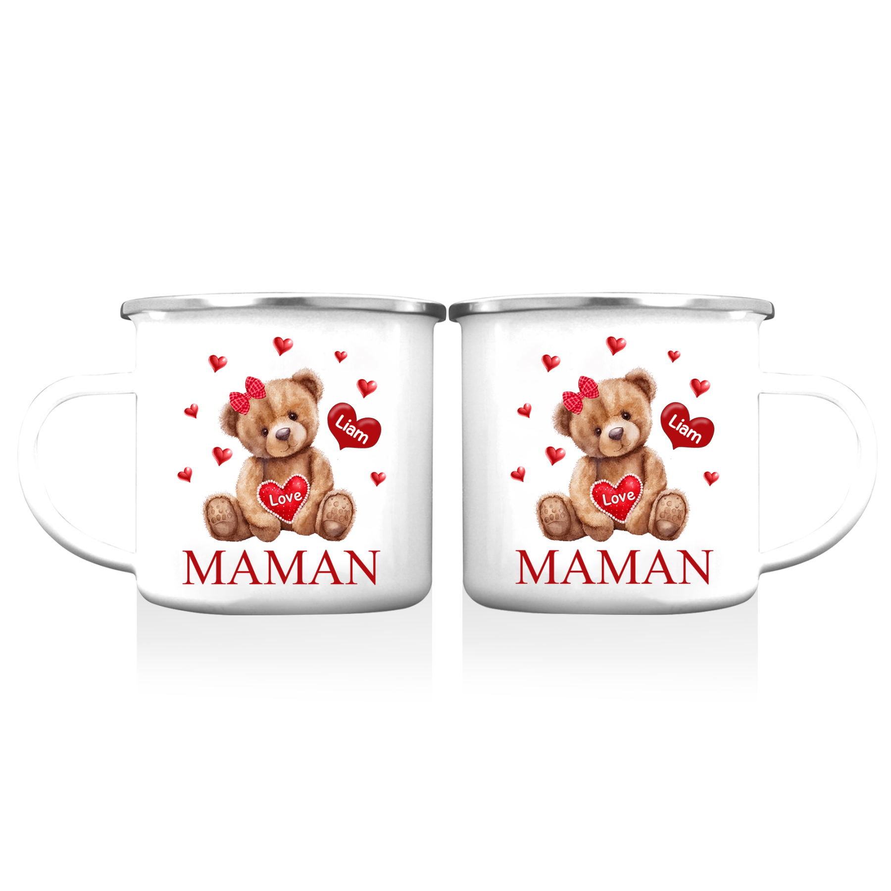 À Maman/Mamie - Tasse émaillée Ours 1 Prénom Personnalisé