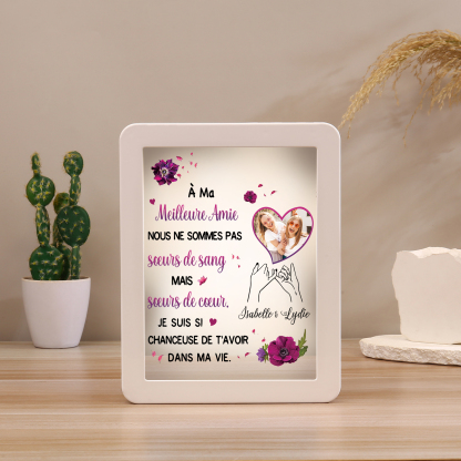 À ma Meilleure Amie - Cadre Photo/Miroir LED multifonctionnel 2 Prénoms Personnalisés avec 1 Photo