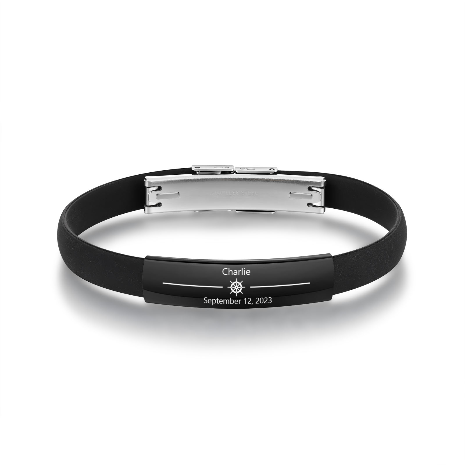Bracelet Cuir 1 Prénom et Date Personnalisés pour Homme