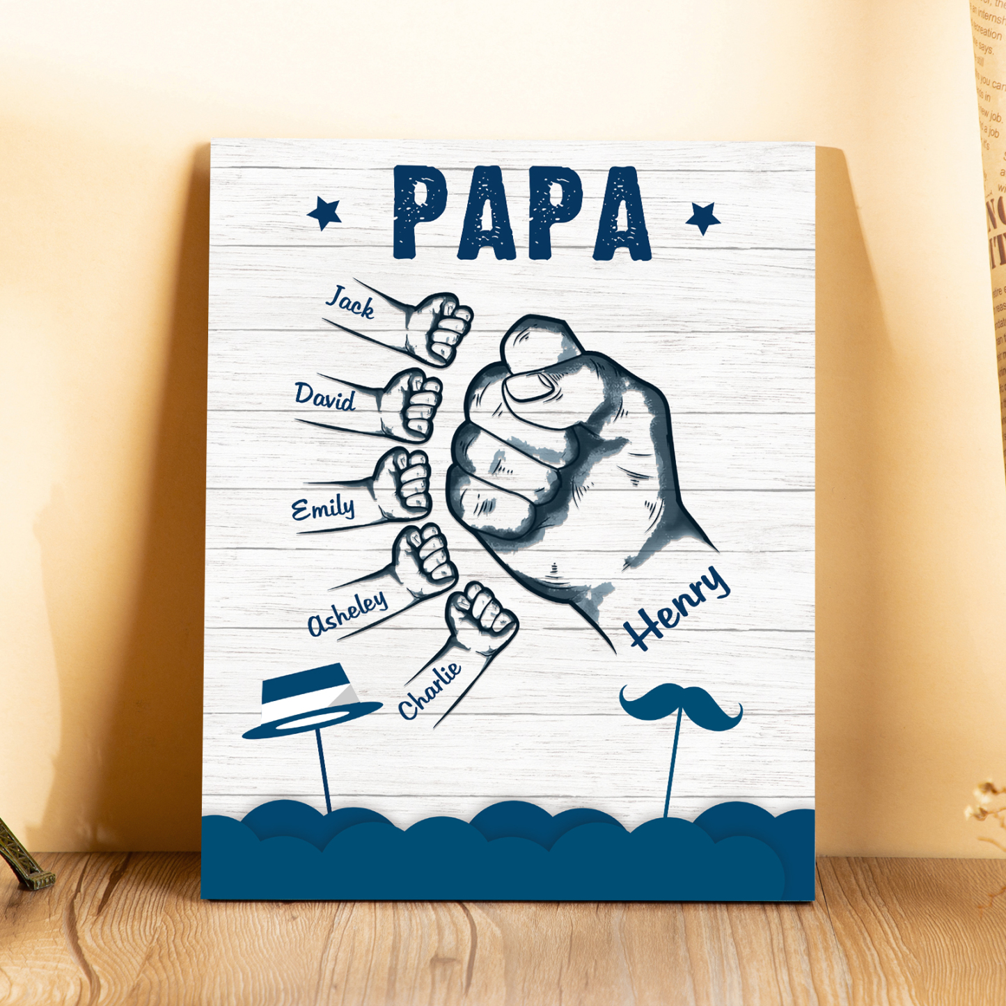 À Mon Papa/Papi-Cadre en Bois Poings 6 Prénoms Personnalisés avec Texte