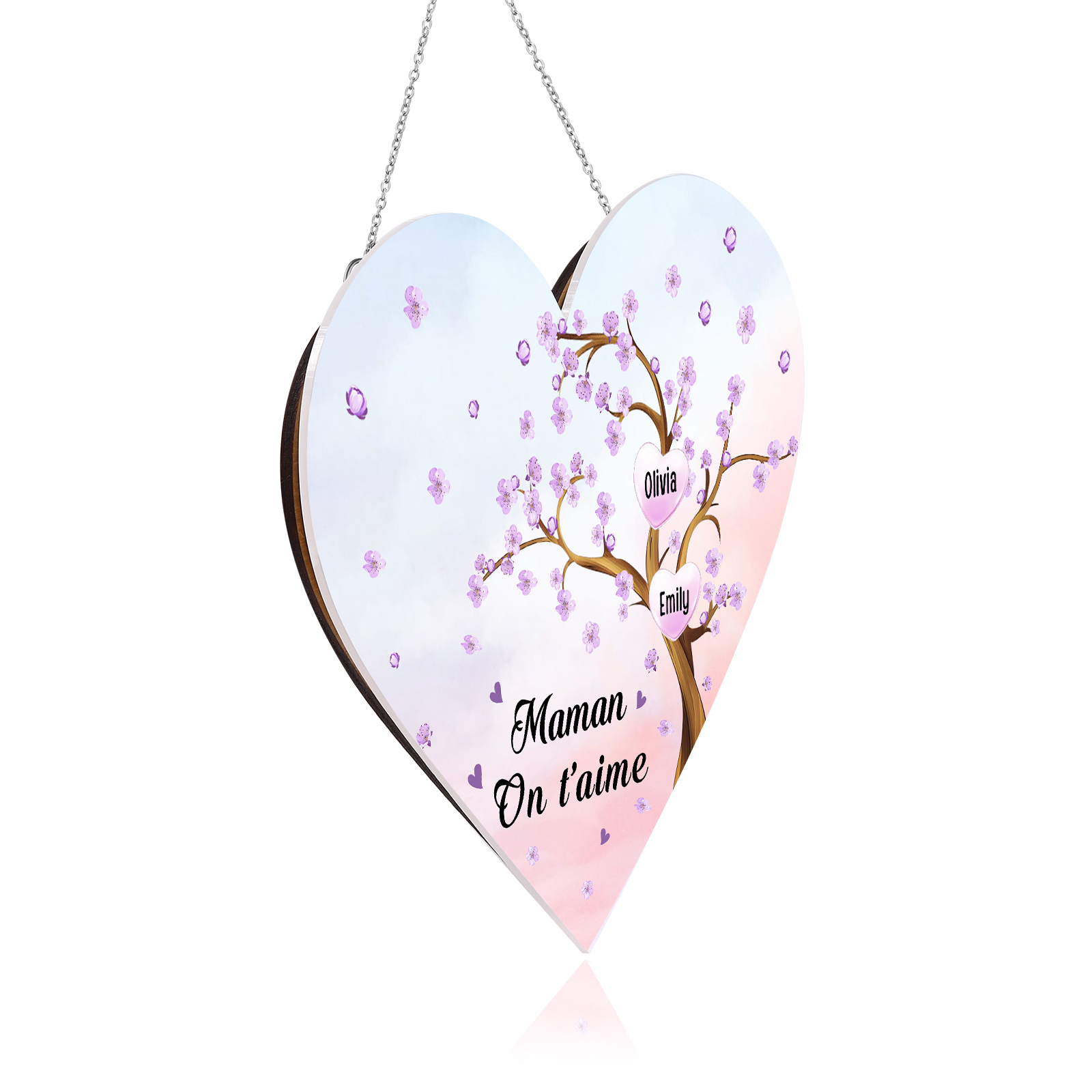 À Maman/Mamie - Veilleuse Cœur Décoration Arbre 2 Prénoms Personnalisés avec 1 Texte