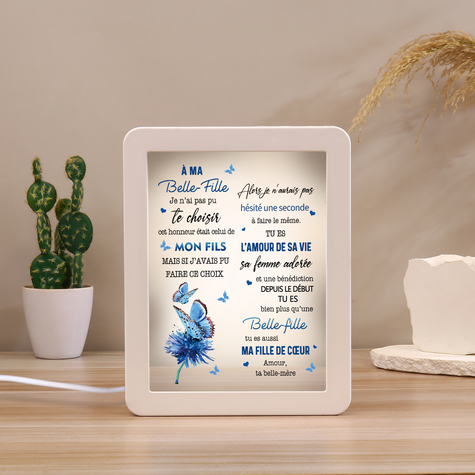 À ma Belle-Fille - Cadre Photo/Miroir LED multifonctionnel