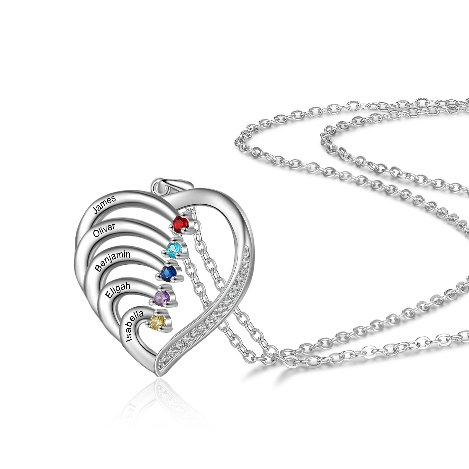 Collier cœur 5 Prénoms Personnalis 5 pierre de naissance en Cuivre