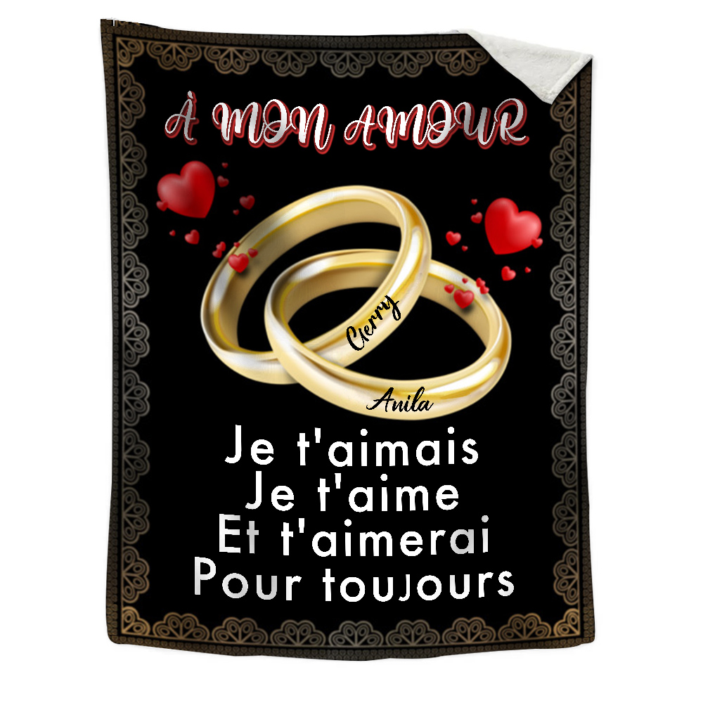 À mon Amour - Plaid Personnalisé Bague 2 Prénoms Personnalisés Couverture en Flanelle pour Couple  | Jessemade