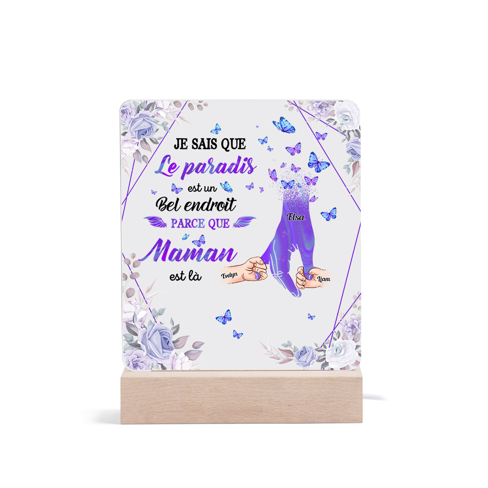 À Maman/Papa - Lampe de chevet LED Commémorative 3 Prénoms Personnalisés avec 1 Texte Lampe de chevet la main dans la main