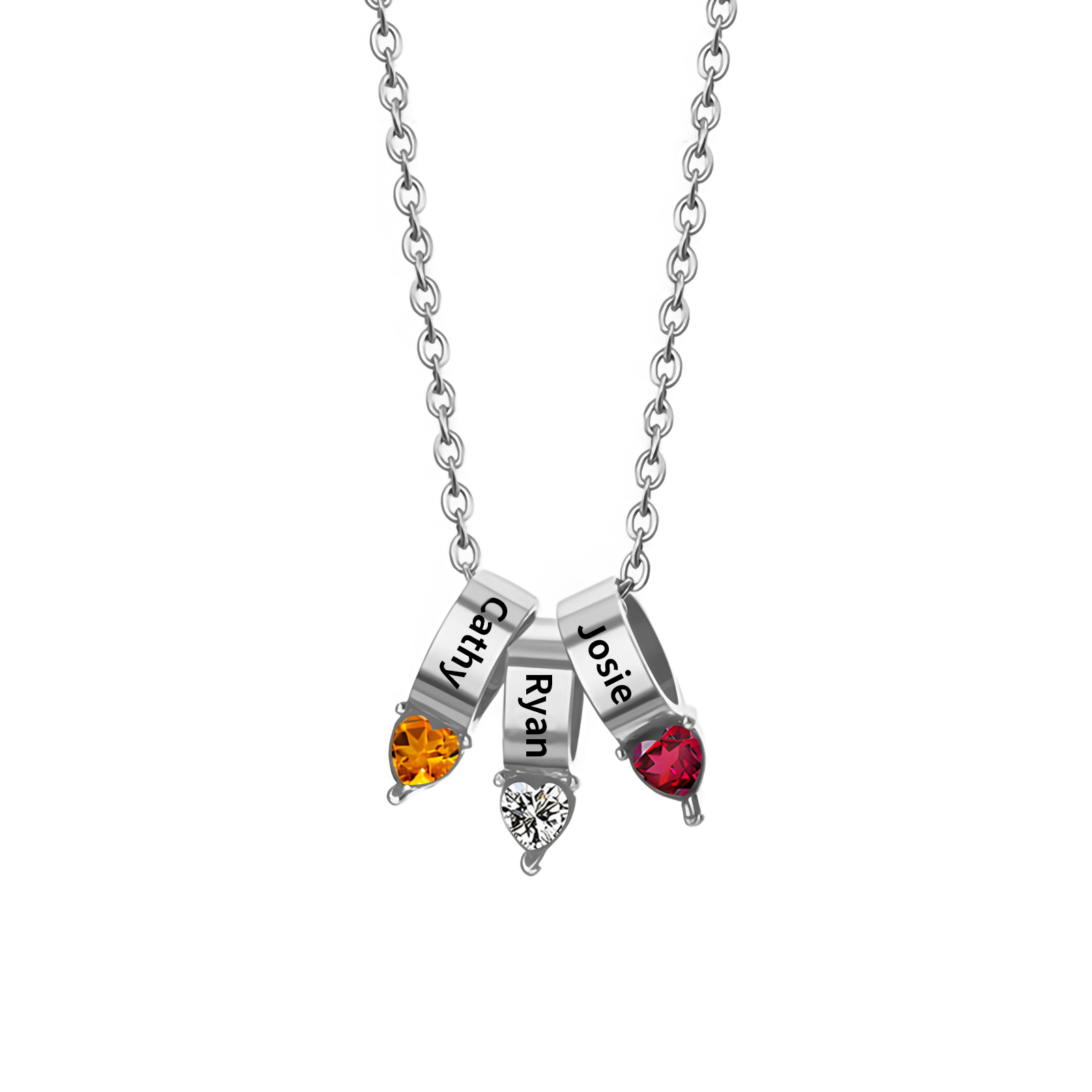Collier Pendentif Cœur 3 Prénoms et Pierres de Naissance Personnalisés Collier Femmes