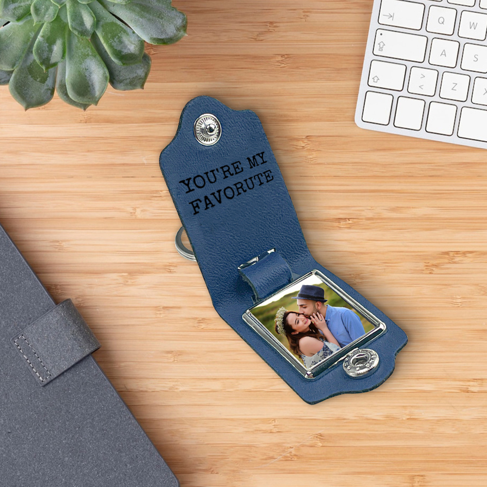 Porte-Clés 2 Lettres et Photo Personnalisées avec Texte pour Couple