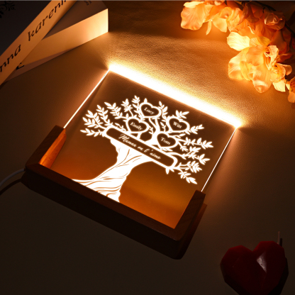 À Maman/Mamie - Lampe de chevet LED Arbre de Vie 4 Prénoms Personnalisés avec Texte pour Famille