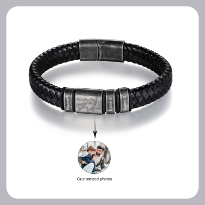 Bracelet Photo Personnalisé avec 3 Prénoms gravés pour Homme｜Jessemade