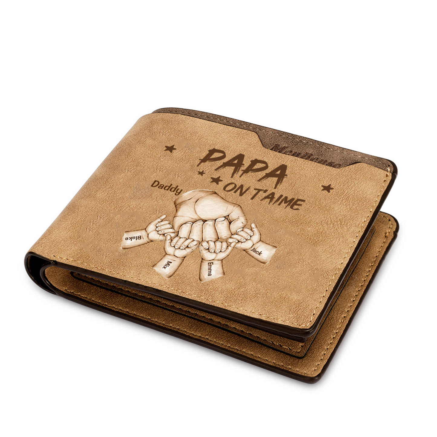 À mon Papa-Portefeuille Poings 5 Prénoms Personnalisés Classique Homme