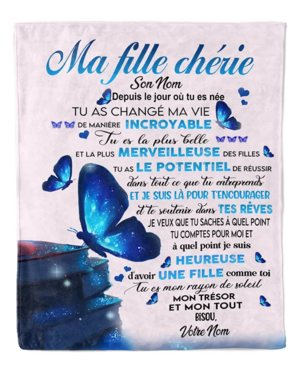 À Ma Fille - Plaid Personnalisé avec 2 Prénoms Couverture Flanelle | Jessemade