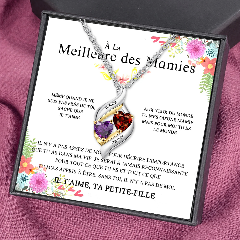 À Ma Mamie-Collier Personnalisé 2 pierres naissance ARGENT 925
