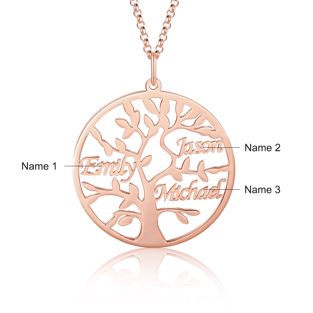 Collier Argent Arbre de vie Arbre généalogique 3 prenoms