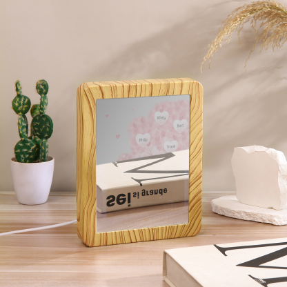 Cadre Photo/Miroir LED Multifonctionnel Arbre 6 Prénoms Personnalisés avec Texte pour Famille