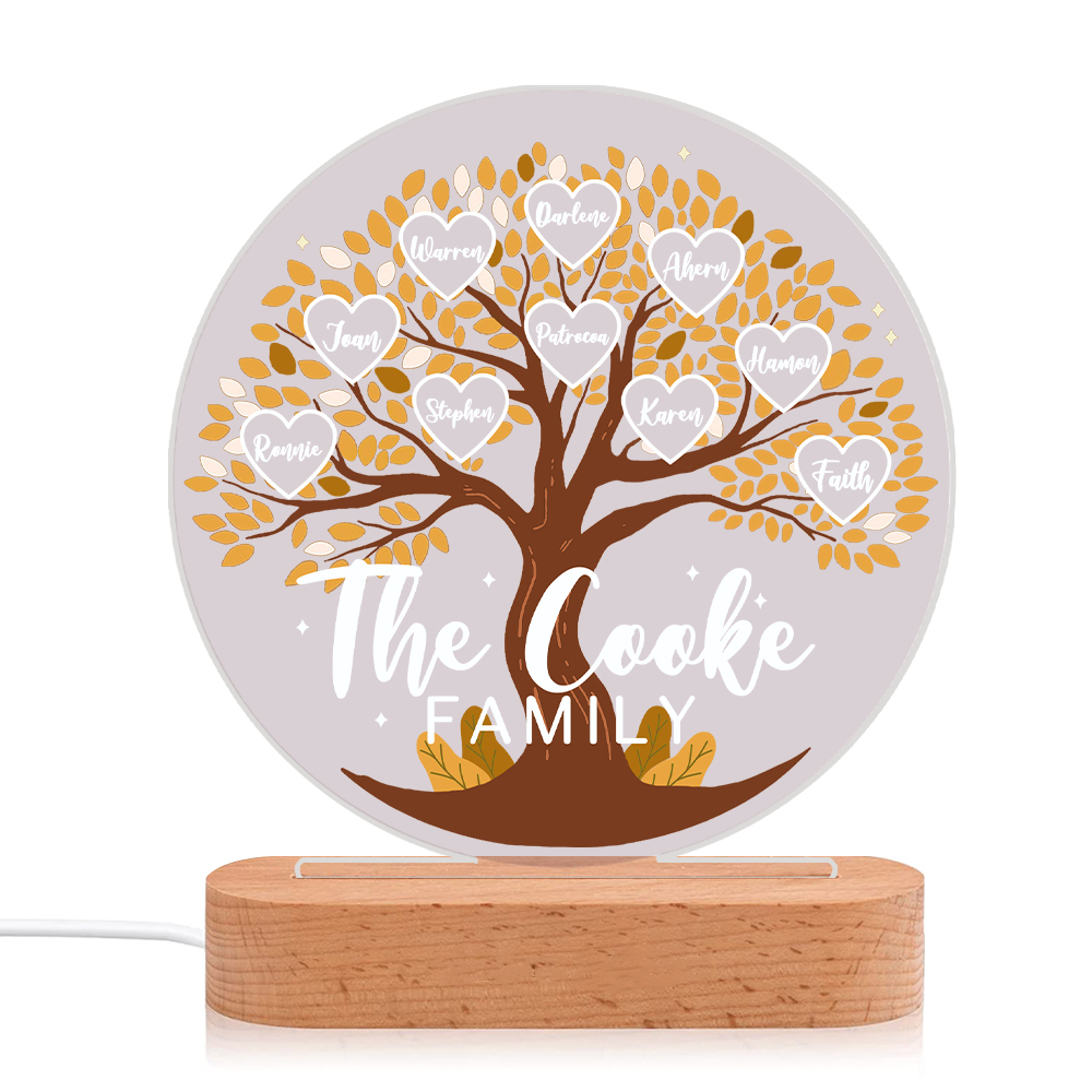 Lampe de chevet Arbre de Vie LED Lumières 10 Prénoms et 1 Texte Personnalisés pour Famille