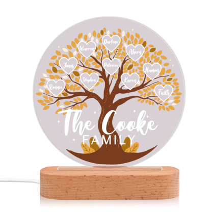 Lampe de chevet Arbre de Vie LED Lumières 10 Prénoms et 1 Texte Personnalisés pour Famille