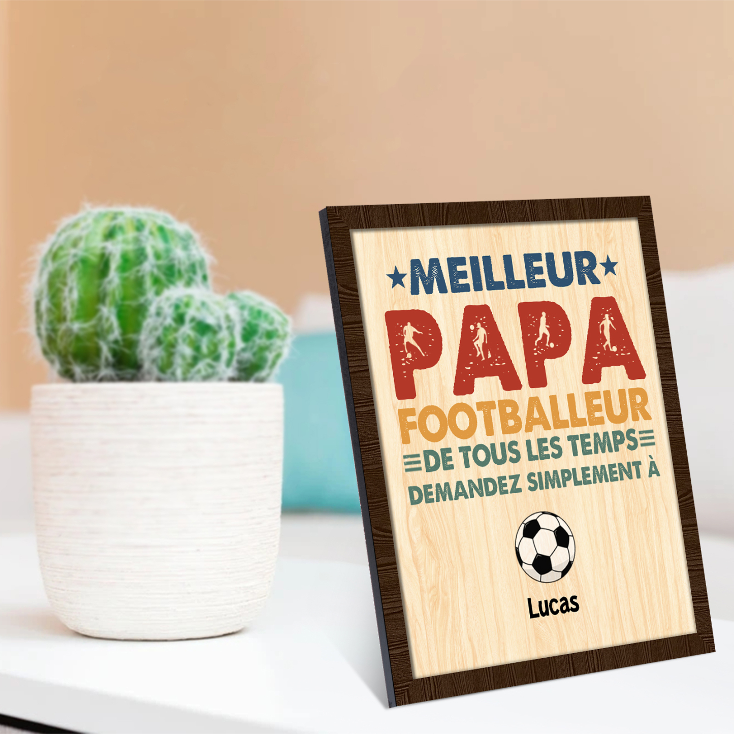 À Mon Papa-Cadre en Bois Football 1 Prénom Personnalisé