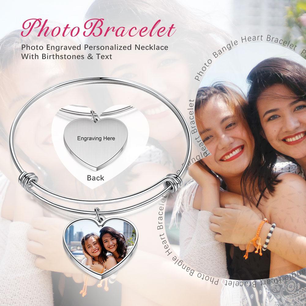 Bracelet Photo Personnalisé avec Cœur Breloque