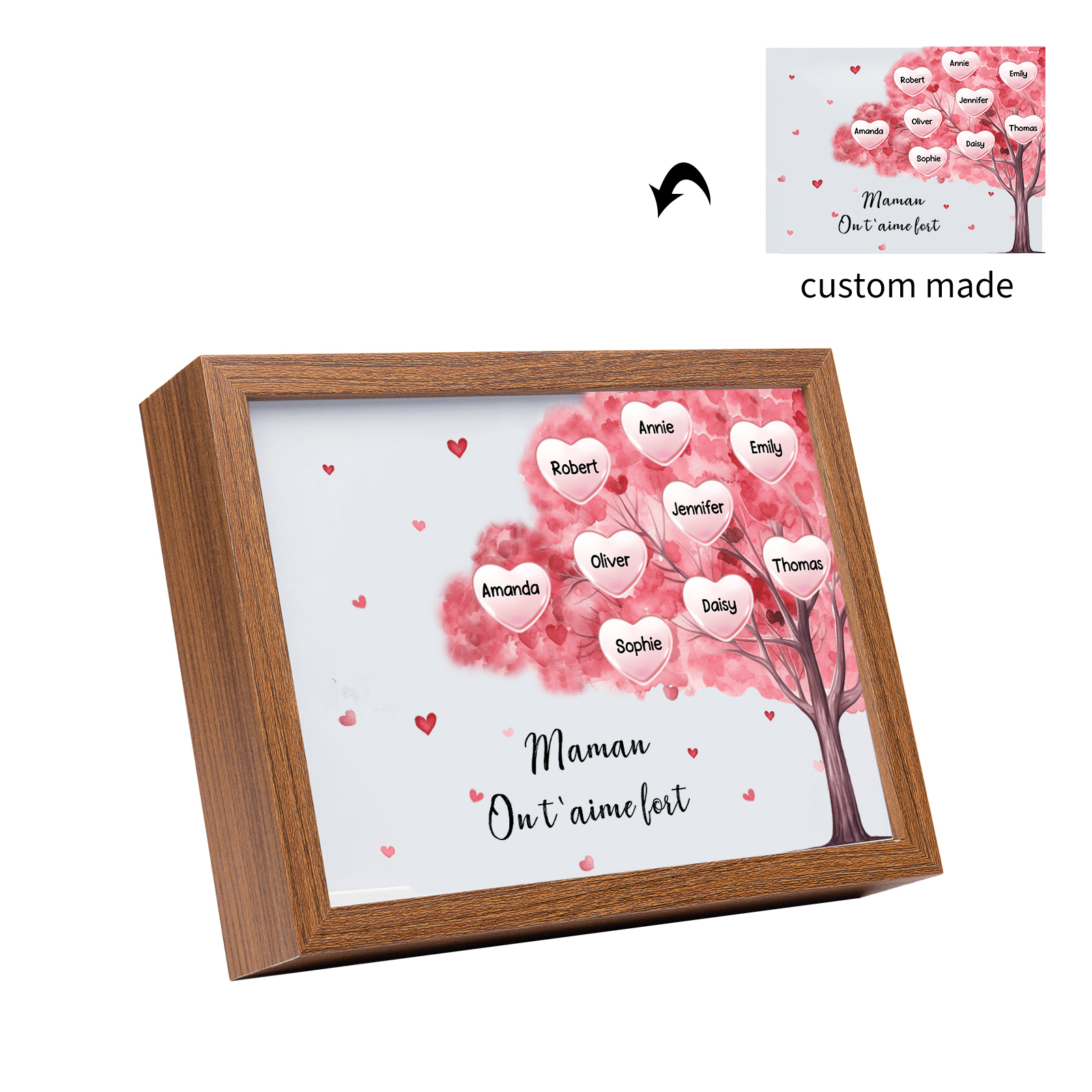 Cadre Photo LED Arbre 9 Prénoms Personnalisés avec 1 Texte Décoration Famille