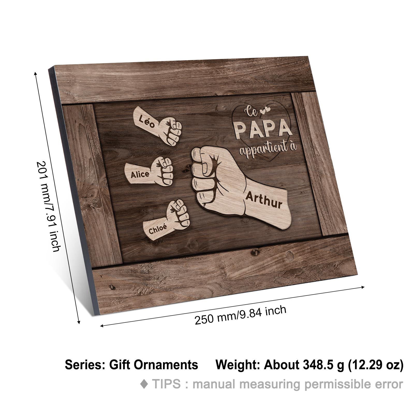 À Mon Papa/Papy-Cadre Imprimé en Bois Poings 4 Prénoms Personnalisés avec Texte