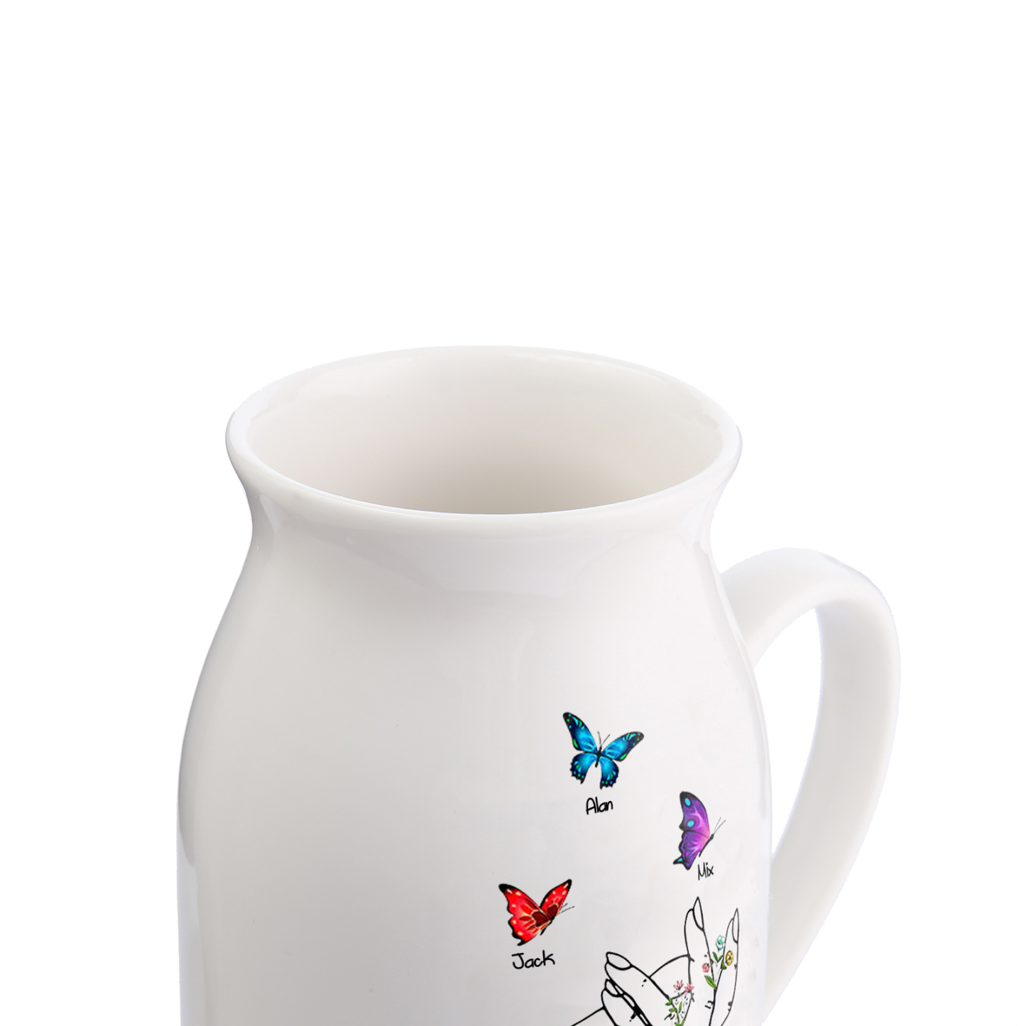 Vase à Fleurs Mains et Papillons 3 Prénoms Personnalisés avec Texte Décoration de la Maison