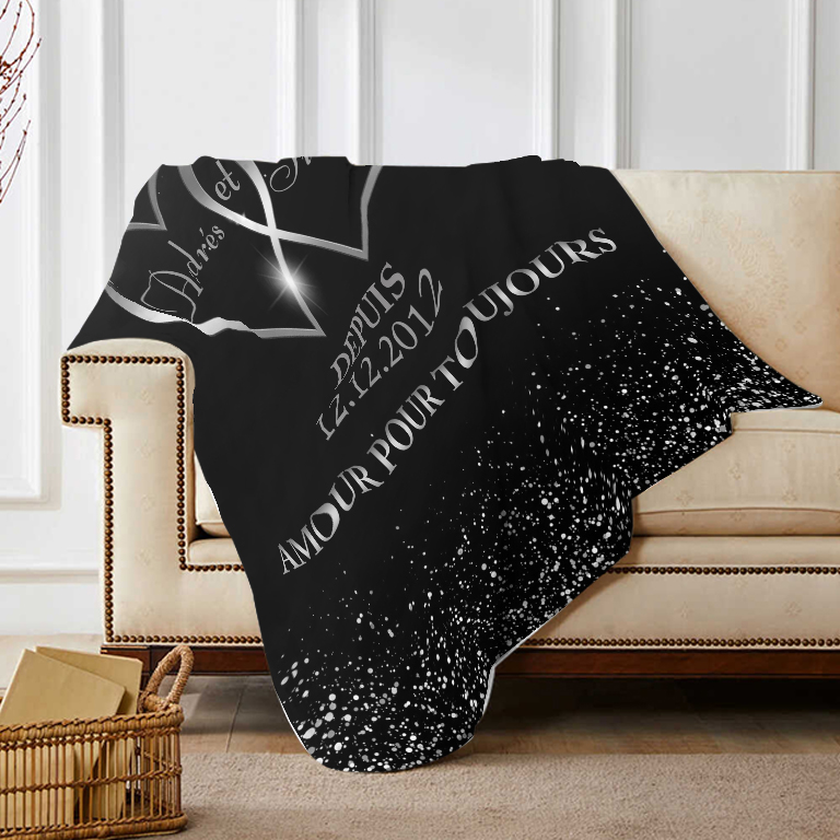 Couverture Plaids Polaire 2 Prénoms Personnalisés avec Date et Texte pour Couple | Jessemade