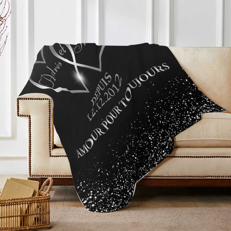 Couverture Plaids Polaire 2 Prénoms Personnalisés avec Date et Texte pour Couple | Jessemade