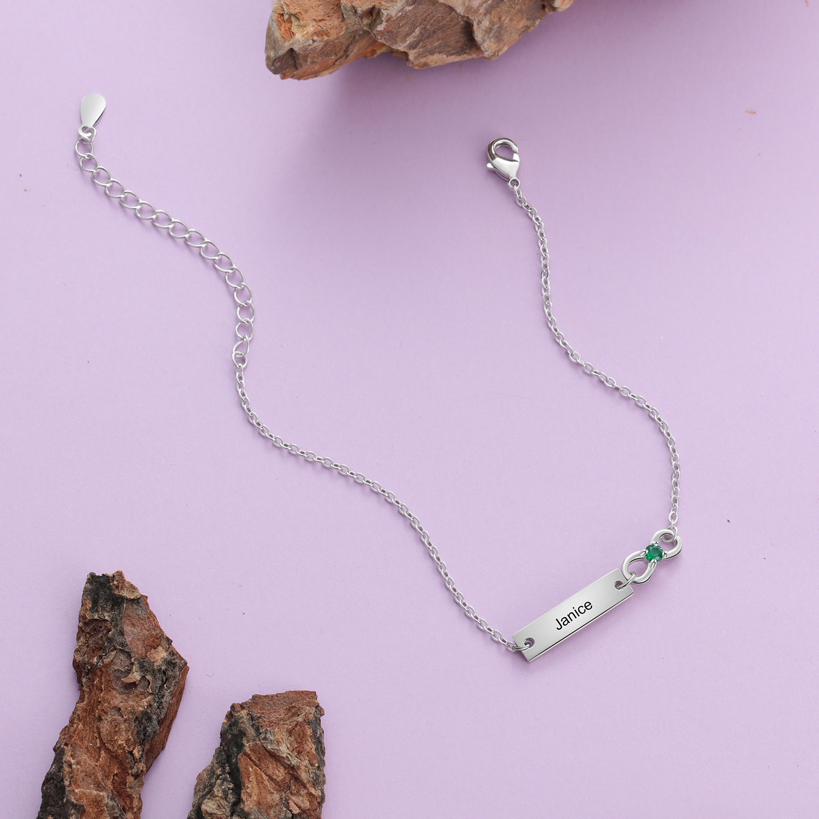 Bracelet infini 1 Prénom Personnalisé avec 1 Pierre de Naissance