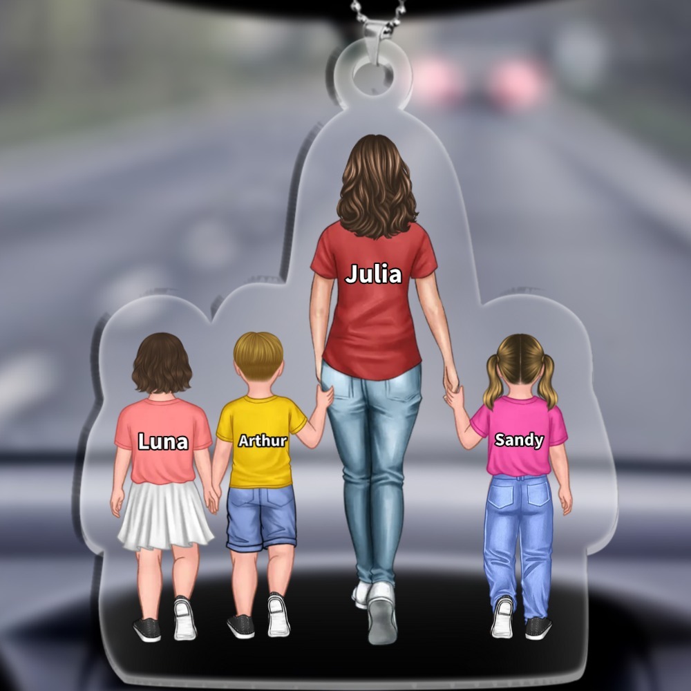 À Maman/Papa - Porte-Clés Acrylique 2-9 Prénoms Personnalisés Ornements pour Famille