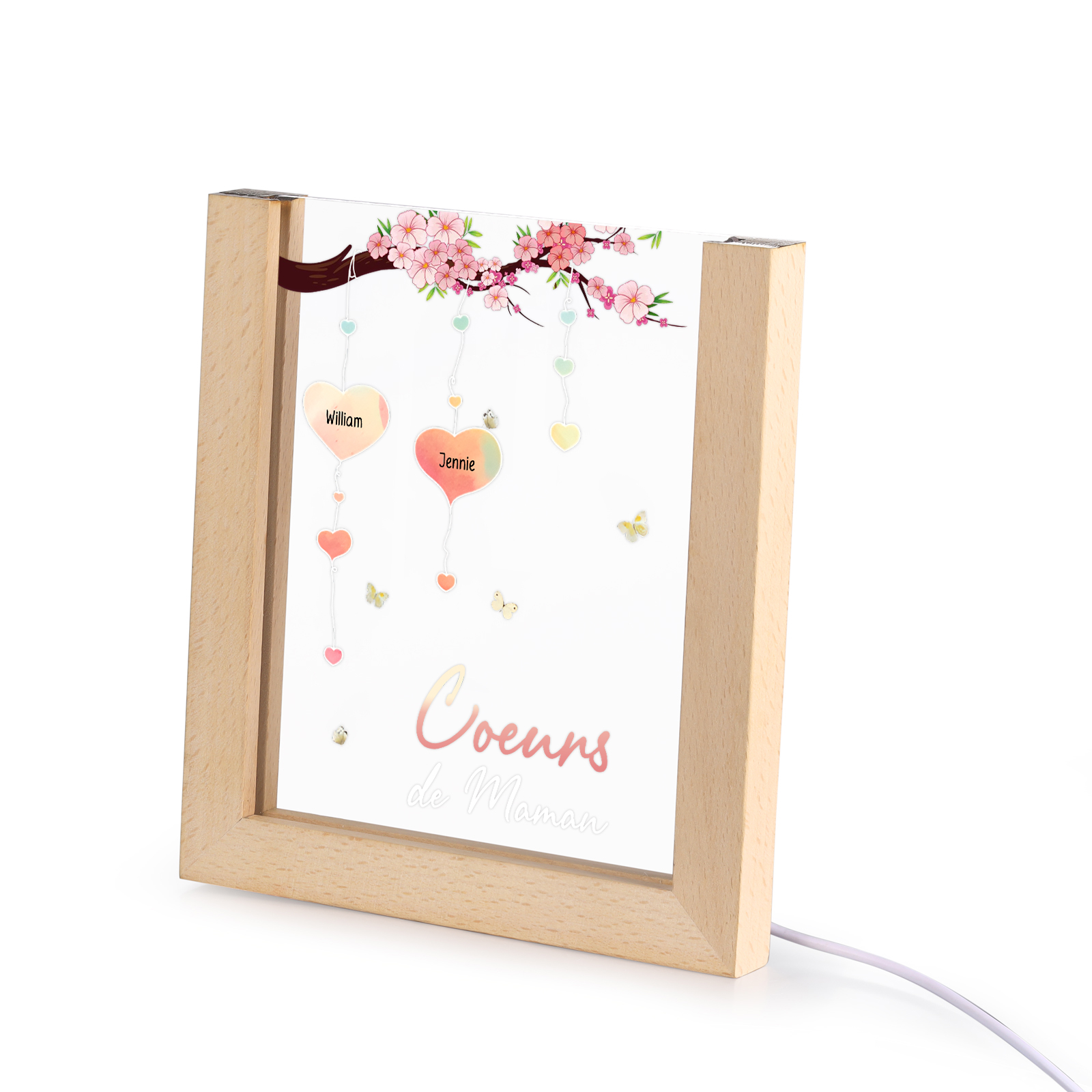 À Maman/Mamie - Lampe de chevet LED Arbre 2 Prénoms Personnalisés avec 1 Texte