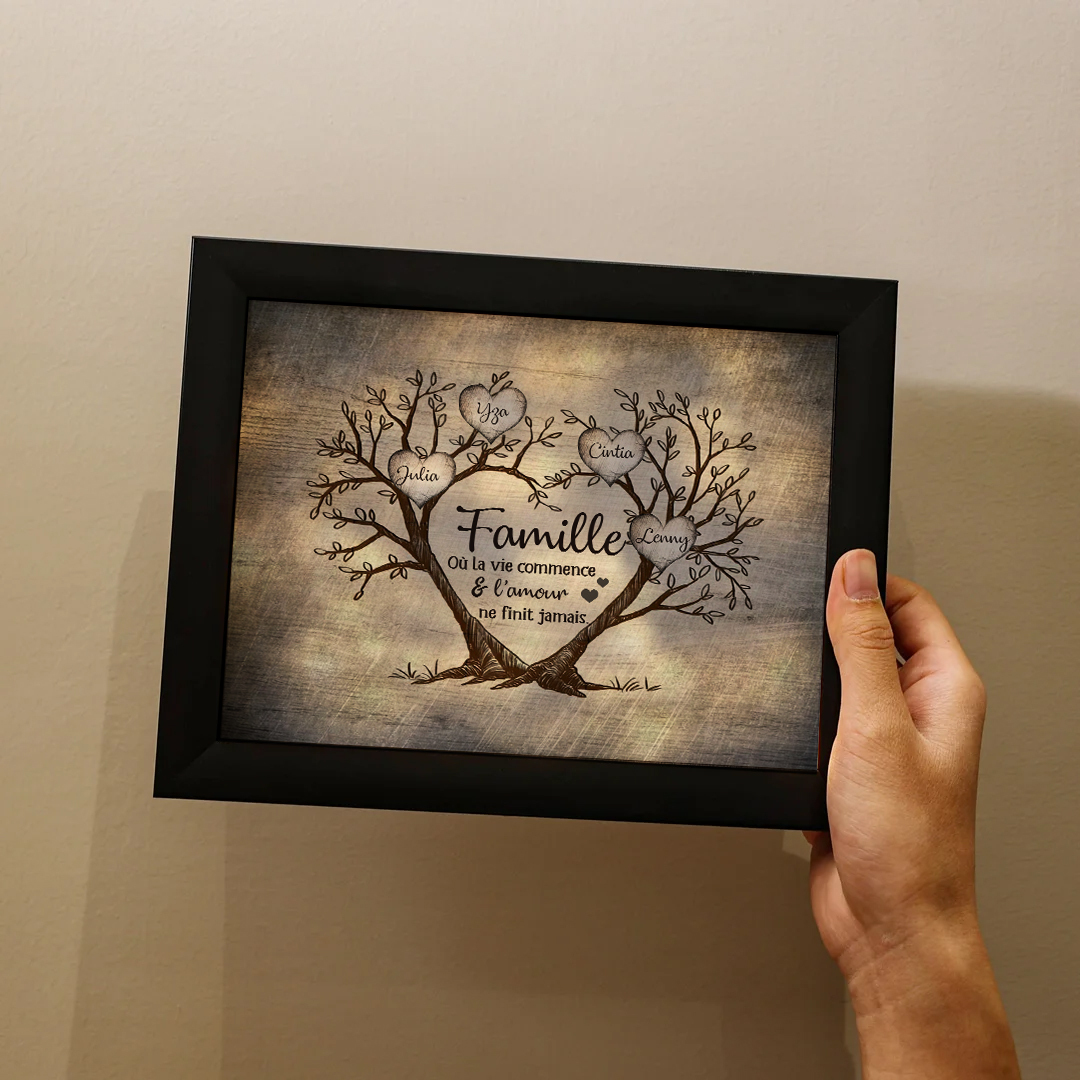 Cadre Photo LED Couple 3-6 Prénoms Personnalisés Arbre de vie