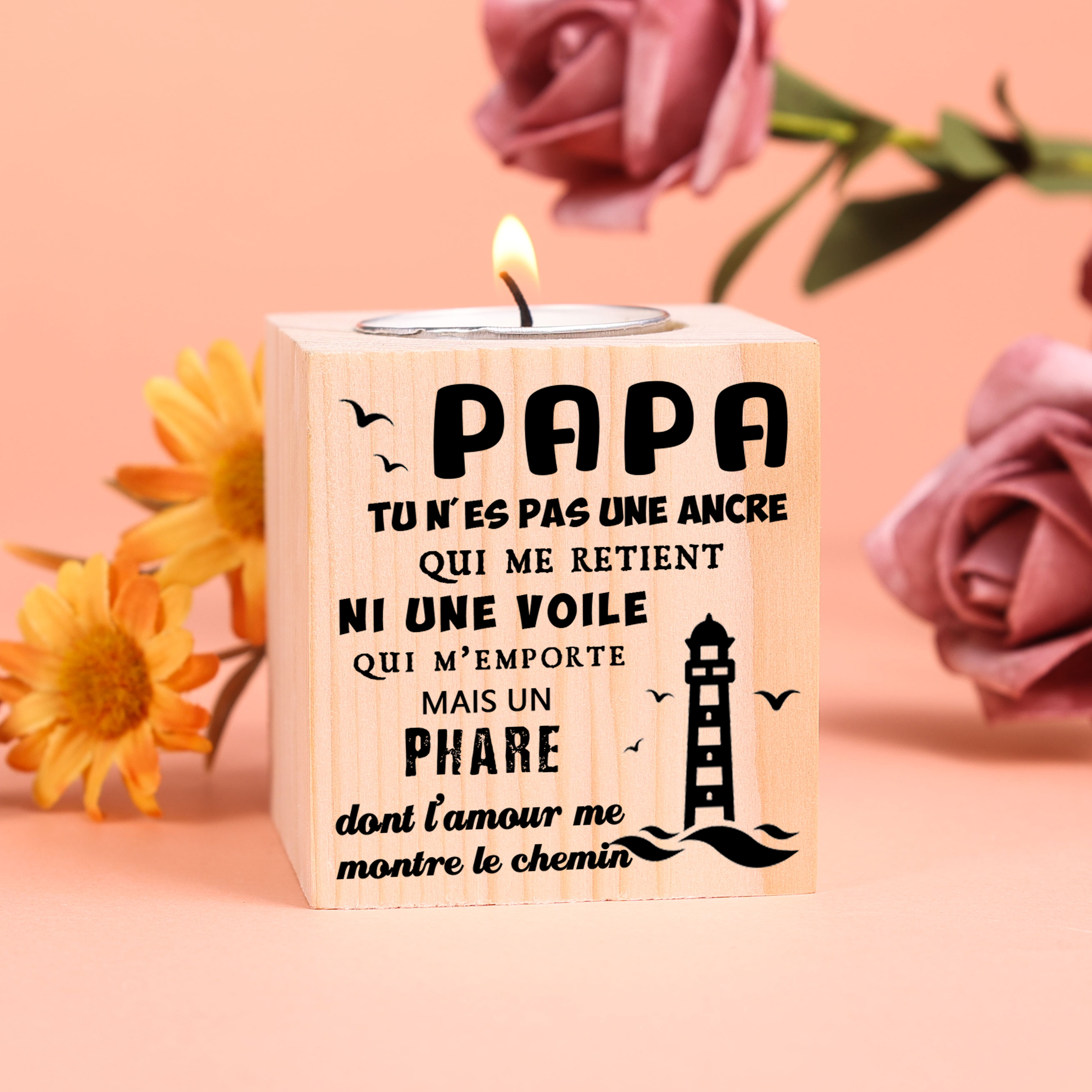 À Mon Papa - Bougeoirs en Bois sans bougie