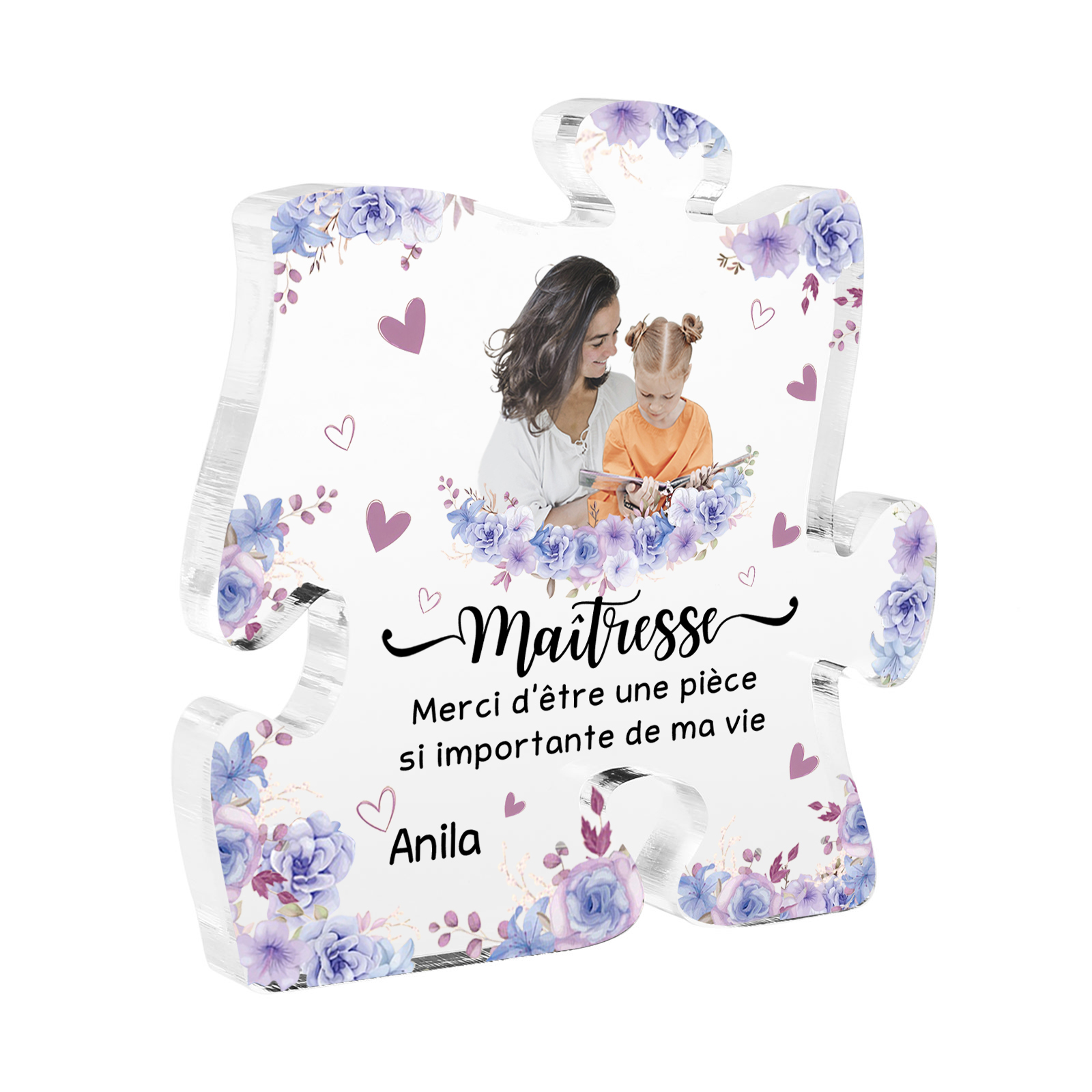 À Ma Maîtresse - Plaque Acrylique en forme de Puzzle Prénom et Photo Personnalisés