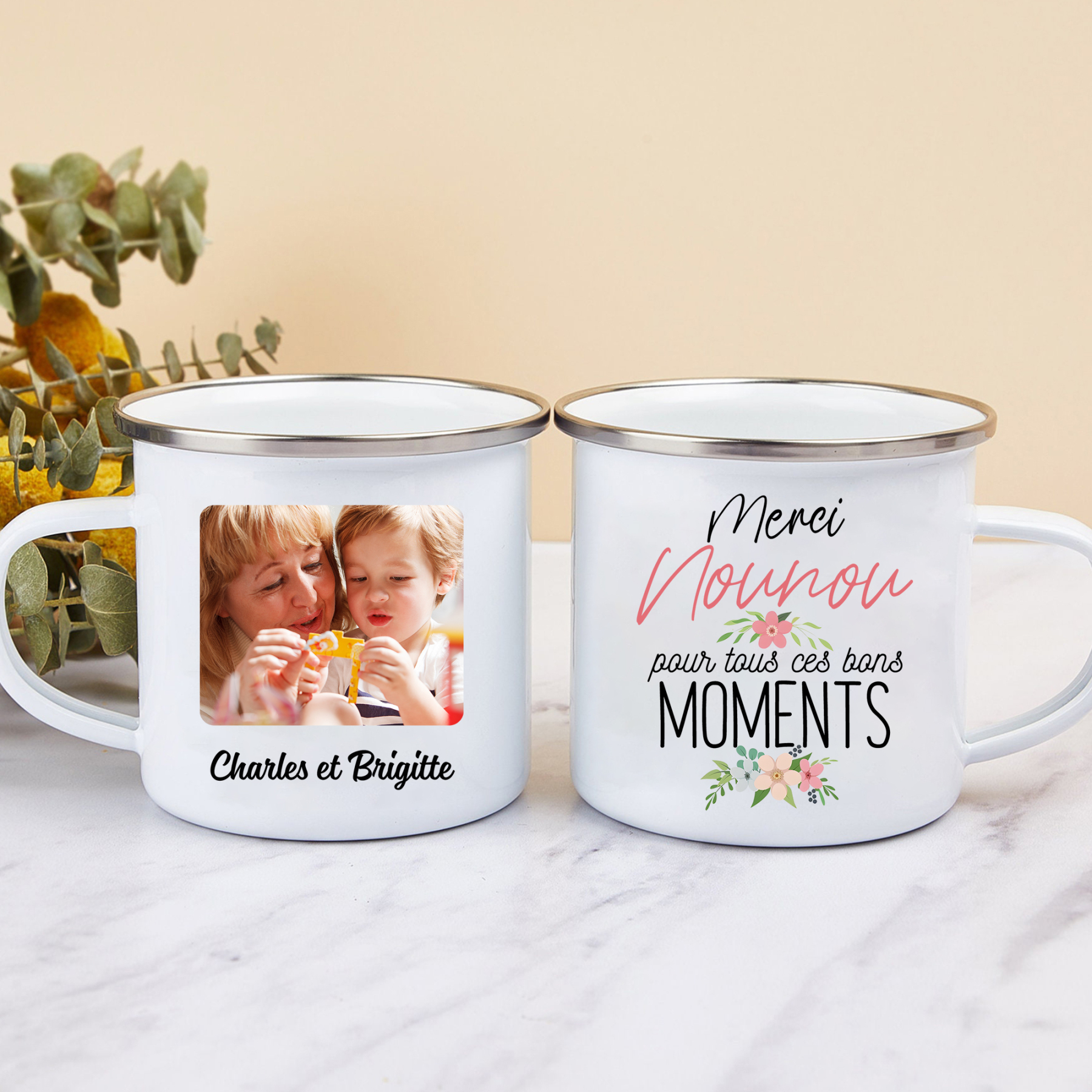 À Ma Nounou - Tasse émaillée Prénom et Photo Personnalisés