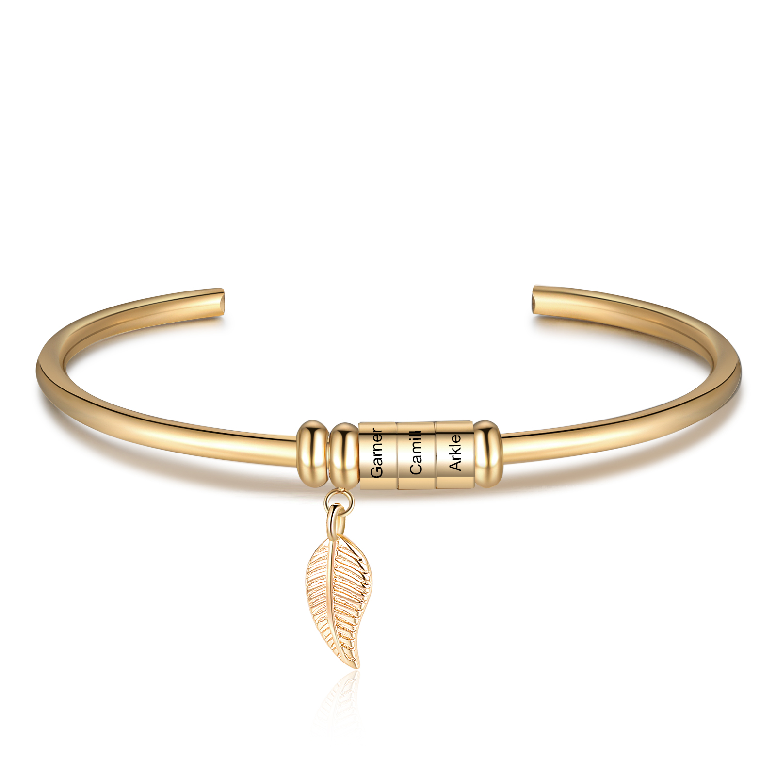 Bracelet jonc breloque feuille bracelet personnalisé femme 3 prénom personnalisé｜Jessemade