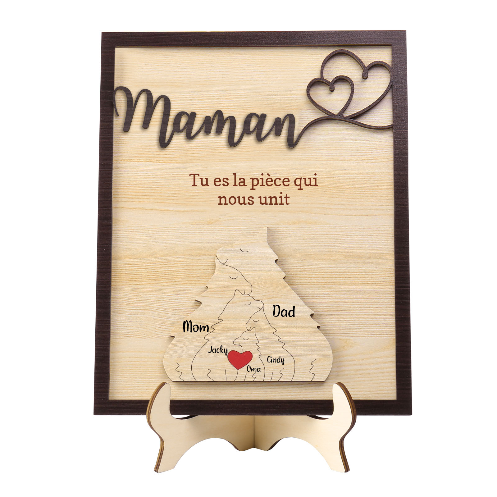 À ma Maman - Décoration en bois Renard 5 Prénoms Personnalisés Ornement pour Famille