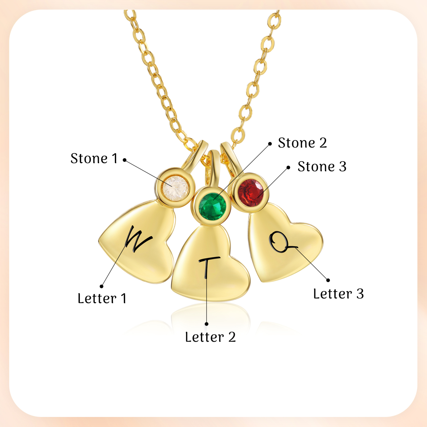 Collier Lettre avec Pendentif Cœur 3 Lettres Personnalisées avec Pierre de naissance pour Femmes|Jessemade