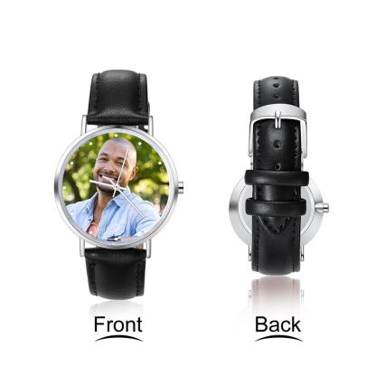 Montre Personnalisée Photo avec Gravure du prénom ou Message Bracelet en Cuir