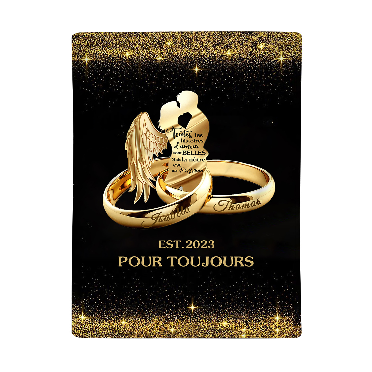 Couverture Plaids Polaire 2 Prénoms Personnalisés avec Année et Texte | Jessemade