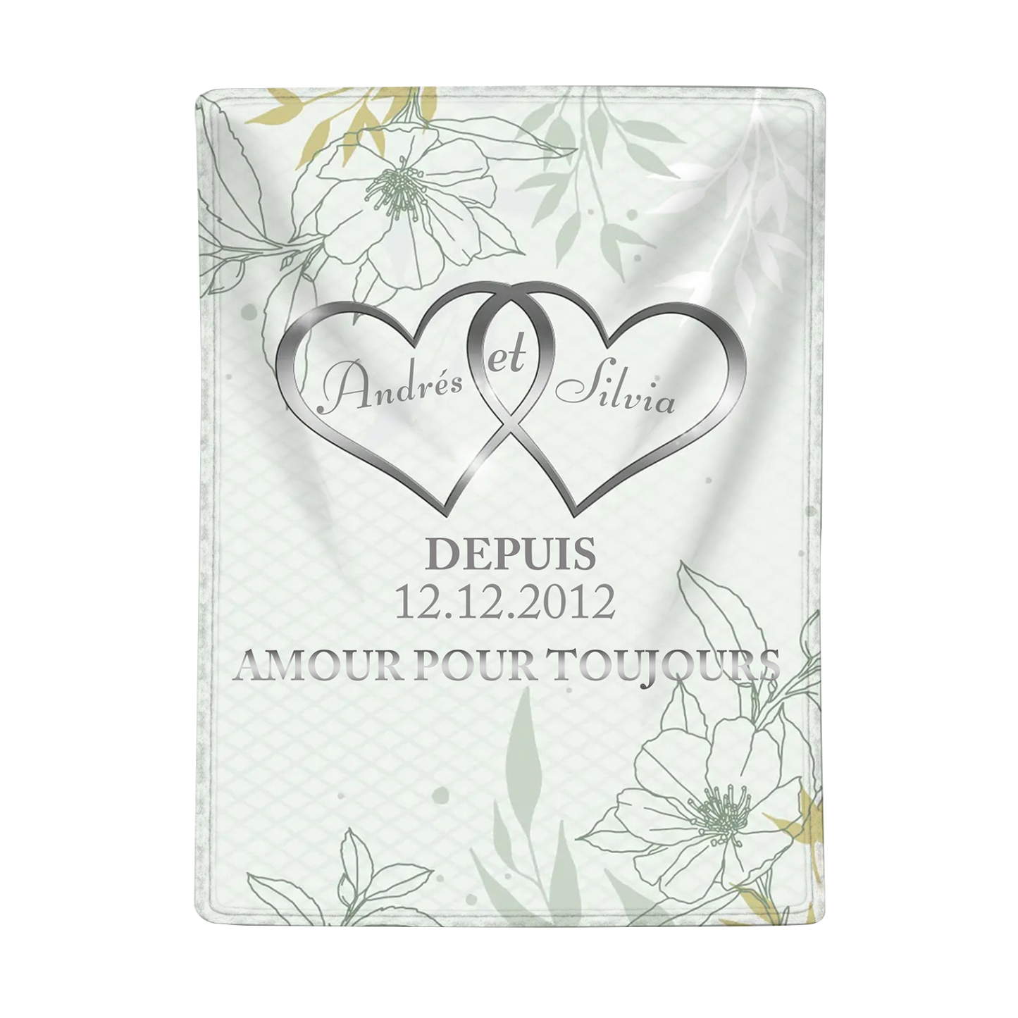 Couverture Plaids Polaire 2 Prénoms Personnalisés avec Date et Texte pour Couple | Jessemade