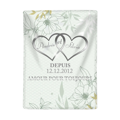 Couverture Plaids Polaire 2 Prénoms Personnalisés avec Date et Texte pour Couple | Jessemade