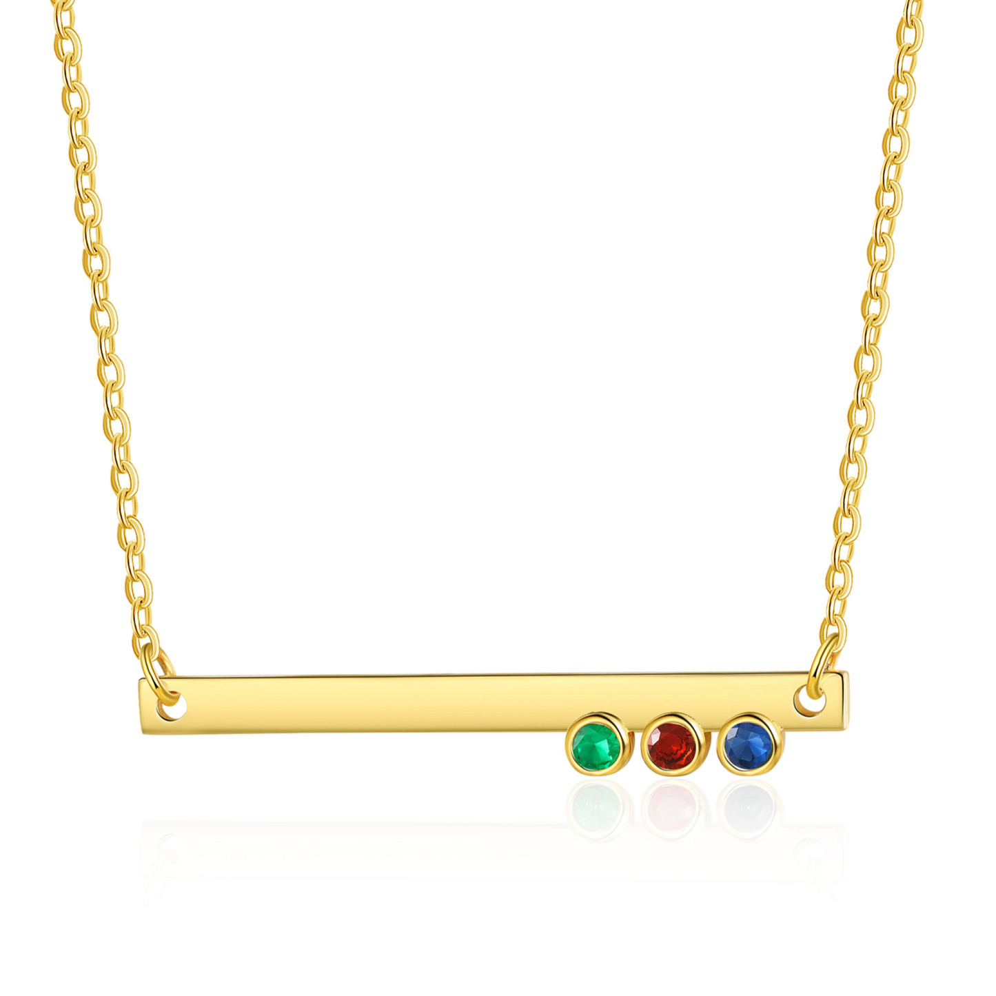 Collier Barre fine 1 Texte Personnalisé avec 3 Pierres de naissance Collier Femmes
