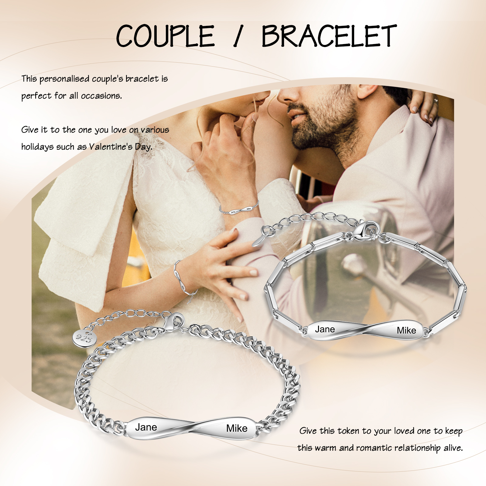 Bracelet couple 2PCS avec 2 Prénoms Personnalisé bracelet en commun