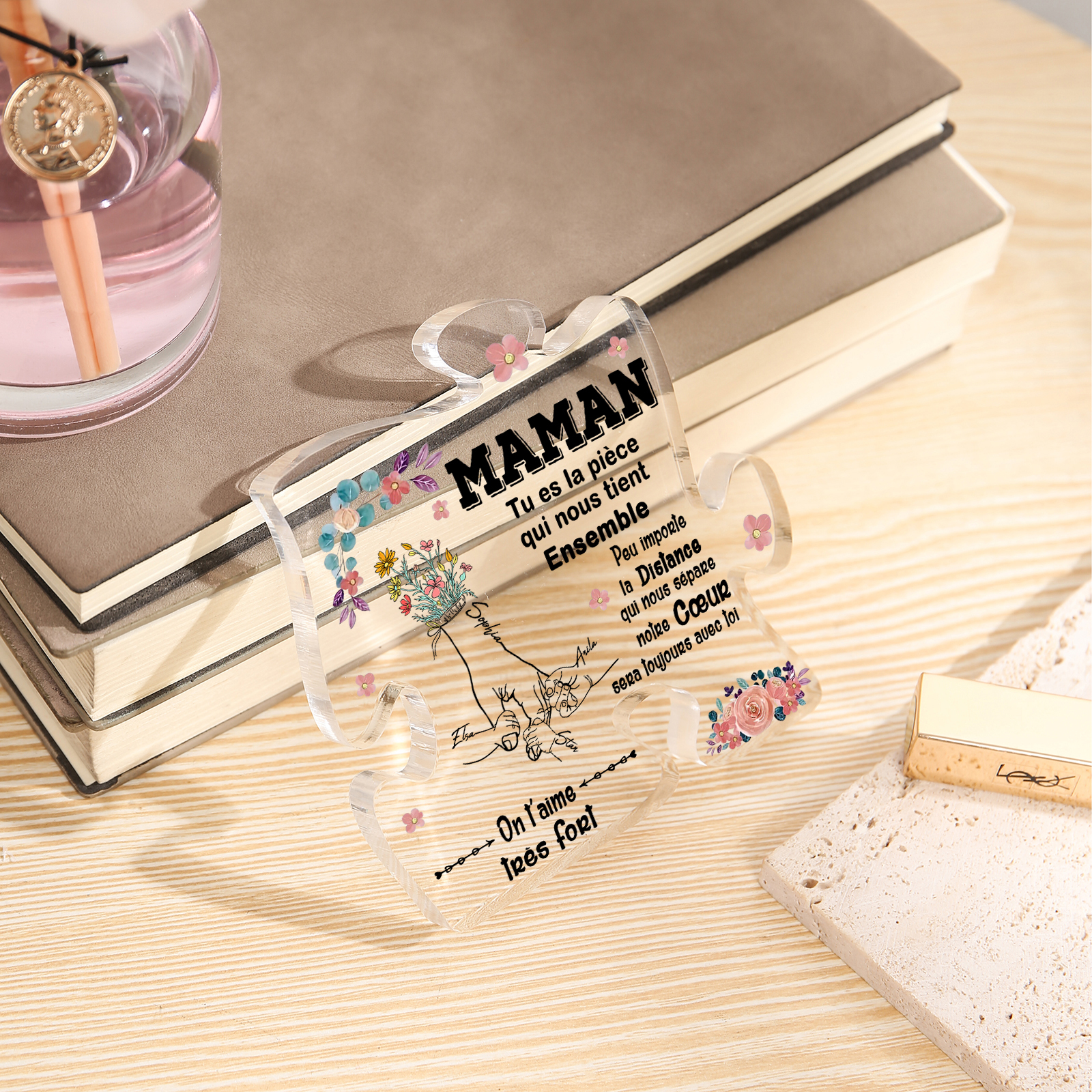 À ma Maman - Plaque Acrylique en forme de Puzzle 4 Prénoms Personnalisés la Main dans la Main cadeau pour femme anniversaire | Jessemade