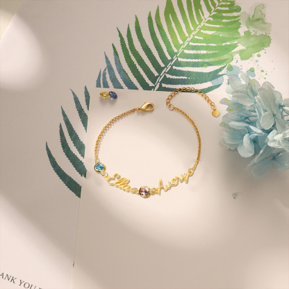 Bracelet Breloque 2 Prénoms Personnalisé Bracelet Pierre De Naissance pour Femmes｜Jessemade